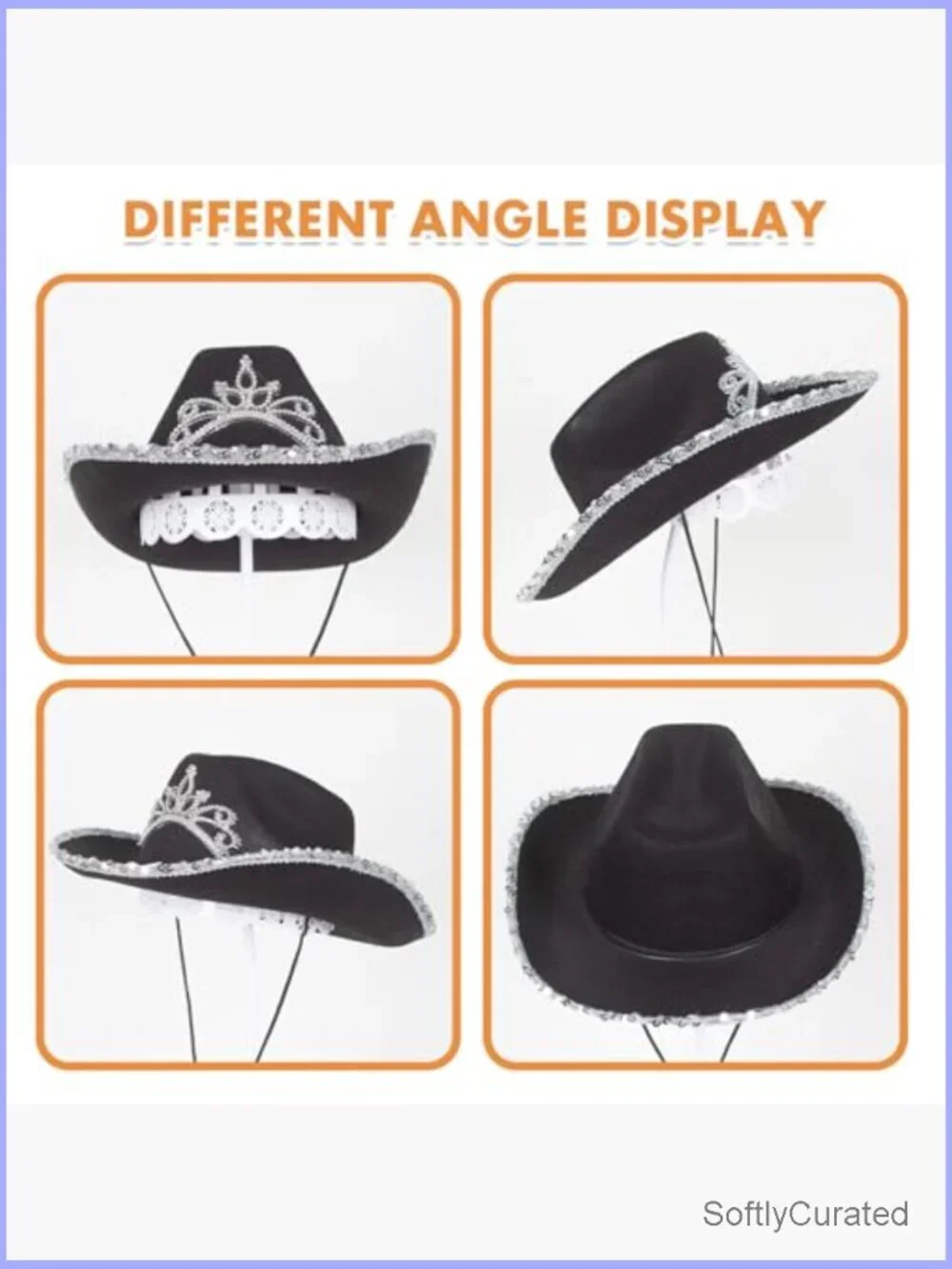 Preppy Sparkly Cowboy Hat Cowgirl Hat with Tiara Crown Sequins